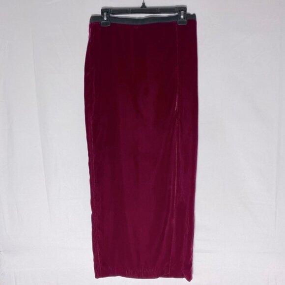 Vintage Dalia Collection Rich Burgundy Velour Pencil Maxi Skirt W Thigh Slit 6 - Picture 1 of 13